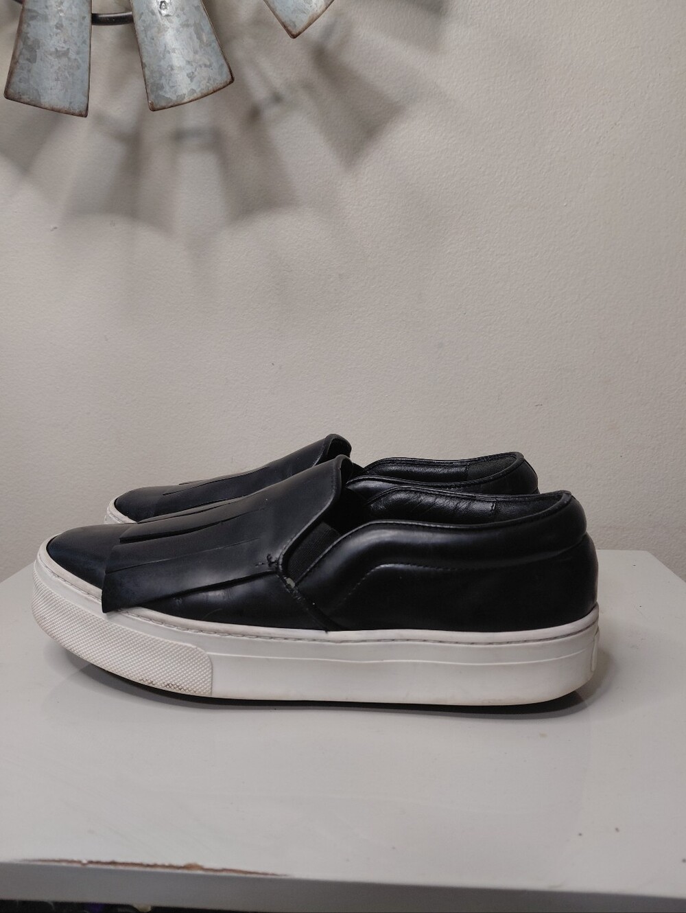 Celine Black Leather Slip-On Sneakers with Kiltie Fringe Detail Size 6 - Picture 6 of 10